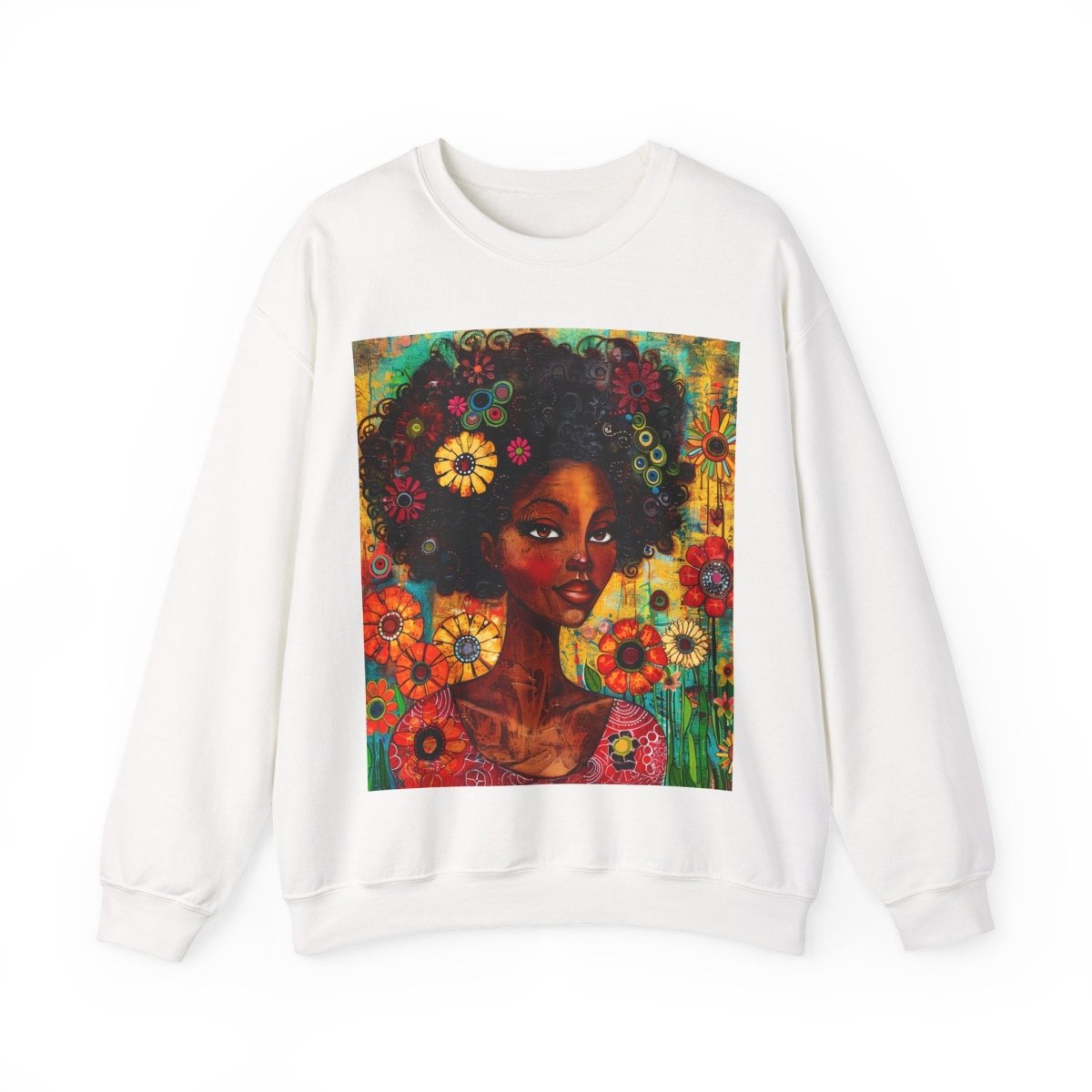 Floral Fro Sweatshirt - Afrocentric Art by The Trini Gee