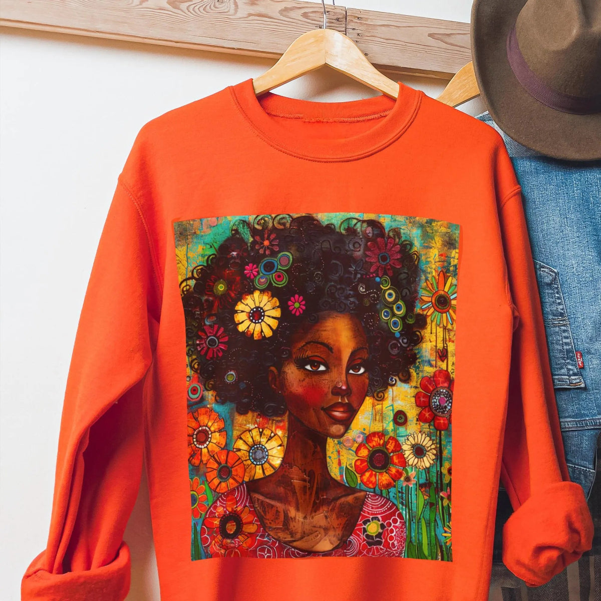 Floral Fro Sweatshirt - Afrocentric Art by The Trini Gee