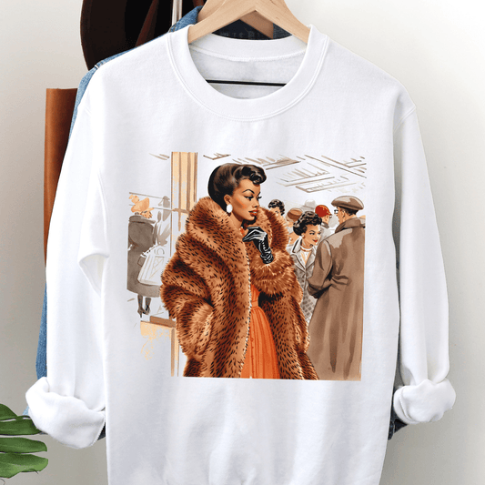 Fur Coat Woman Sweatshirt - Afrocentric Art by The Trini Gee