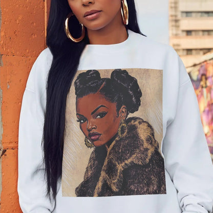 Fur Coat Woman Sweatshirt - Afrocentric Art by The Trini Gee