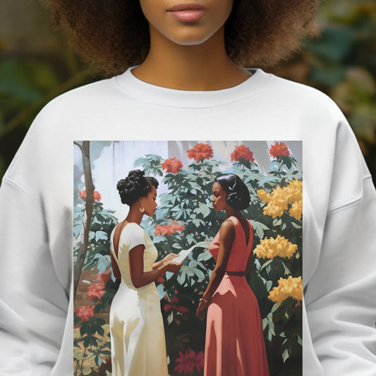 Garden Chat Sweatshirt - Afrocentric Art by The Trini Gee
