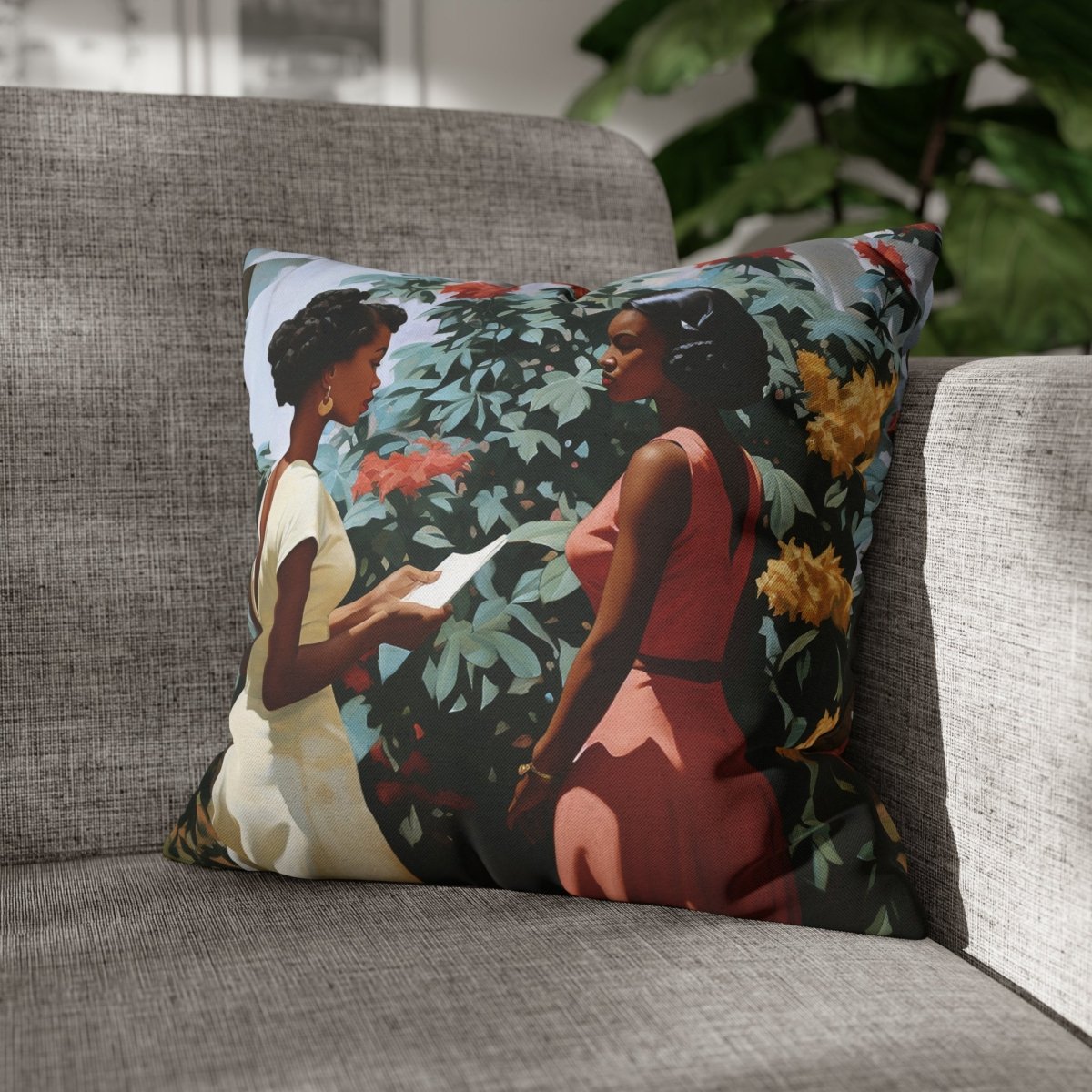 Garden Talk Pillow - Afrocentric Art by The Trini Gee