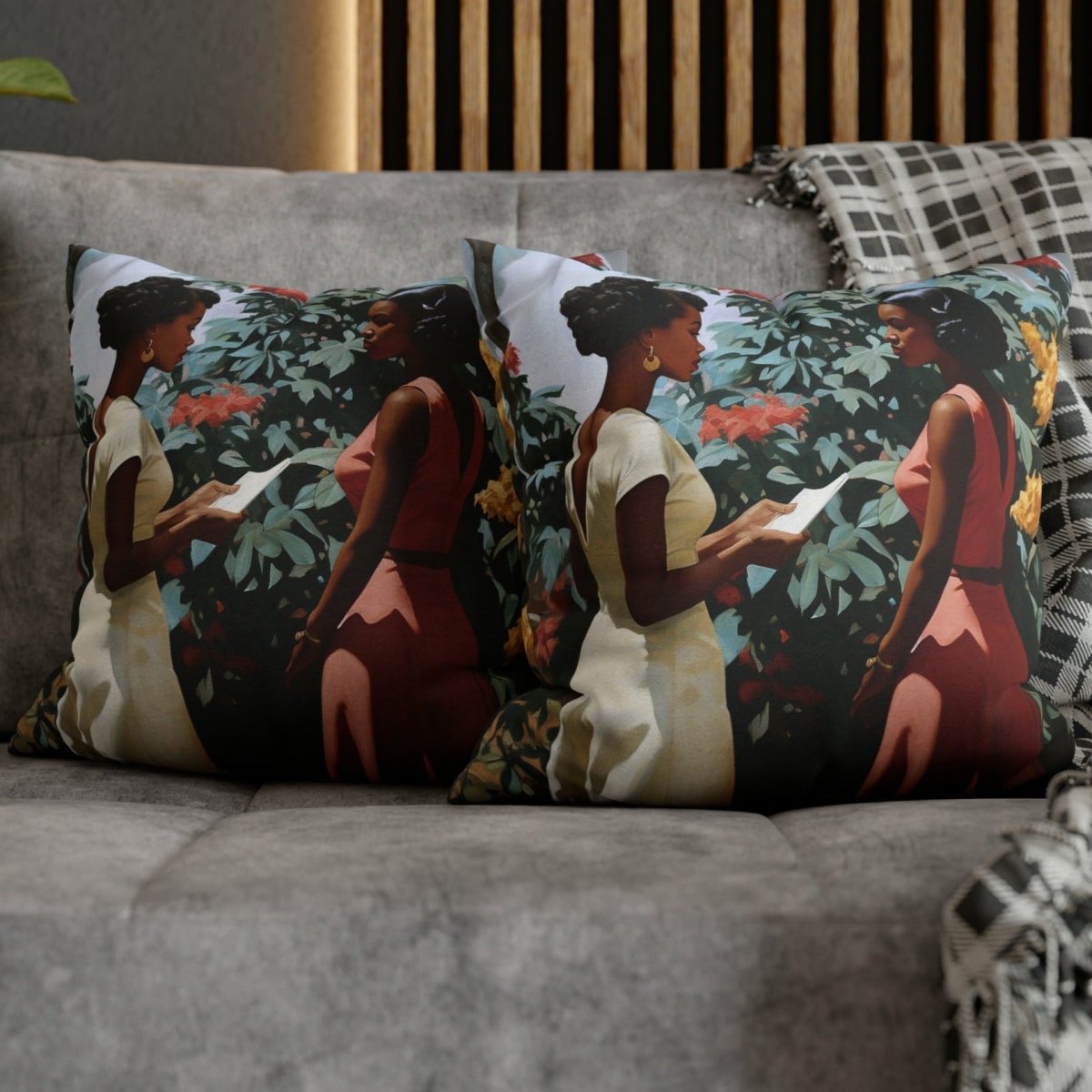 Garden Talk Pillow - Afrocentric Art by The Trini Gee