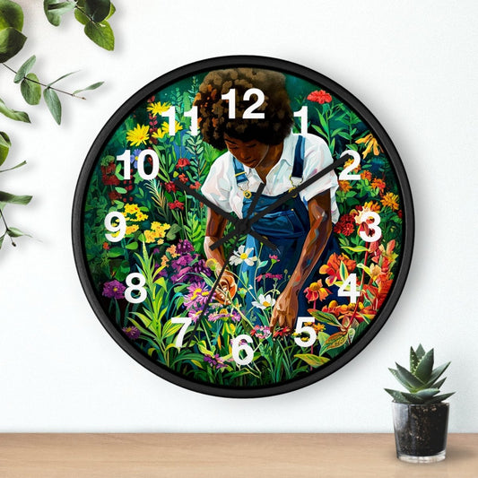 Garden Woman Wall Clock - Afrocentric Art by The Trini Gee