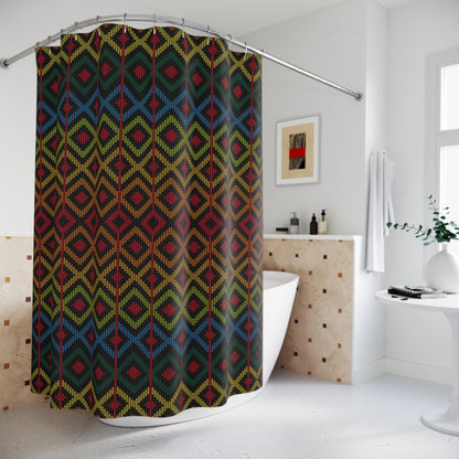Geometric Knit Shower Curtain - Afrocentric Art by The Trini Gee