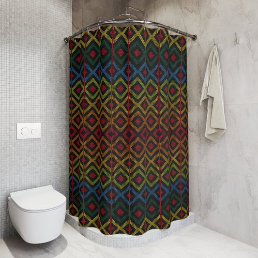 Geometric Knit Shower Curtain - Afrocentric Art by The Trini Gee