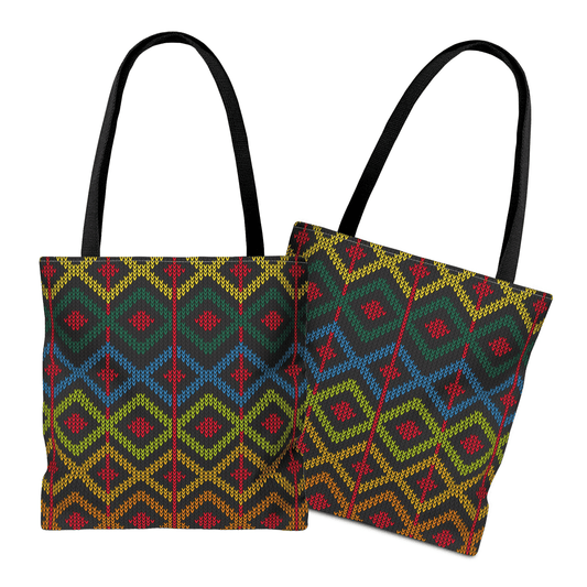 Geometric Knit Style Tote Bag - Afrocentric Art by The Trini Gee