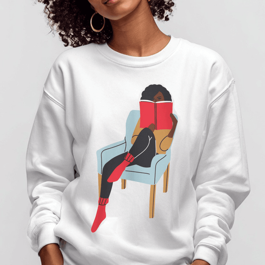 Girl Reading Sweatshirt - Afrocentric Art by The Trini Gee