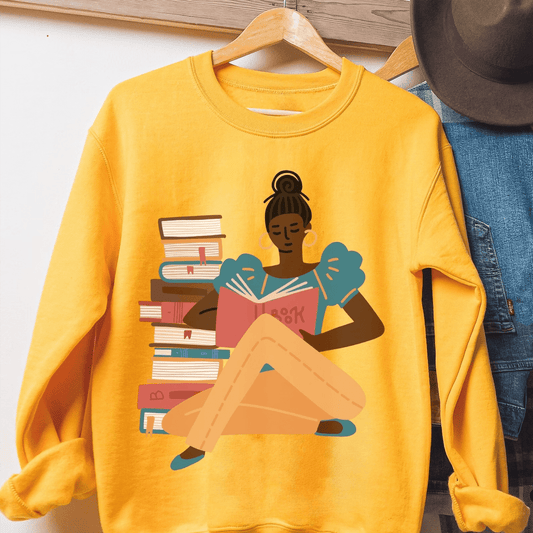 Girl Reading Sweatshirt - Afrocentric Art by The Trini Gee