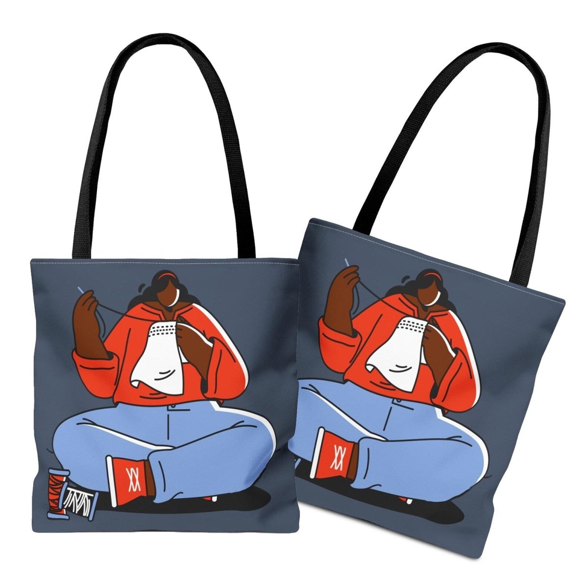 Girl Sewing Tote - Afrocentric Art by The Trini Gee