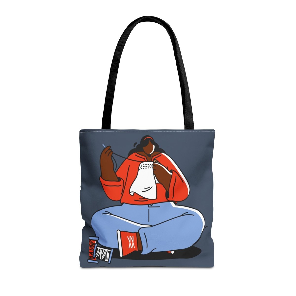 Girl Sewing Tote - Afrocentric Art by The Trini Gee