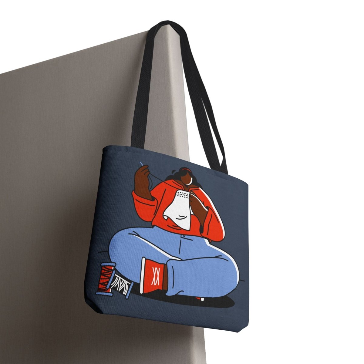 Girl Sewing Tote - Afrocentric Art by The Trini Gee