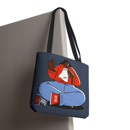 Girl Sewing Tote - Afrocentric Art by The Trini Gee