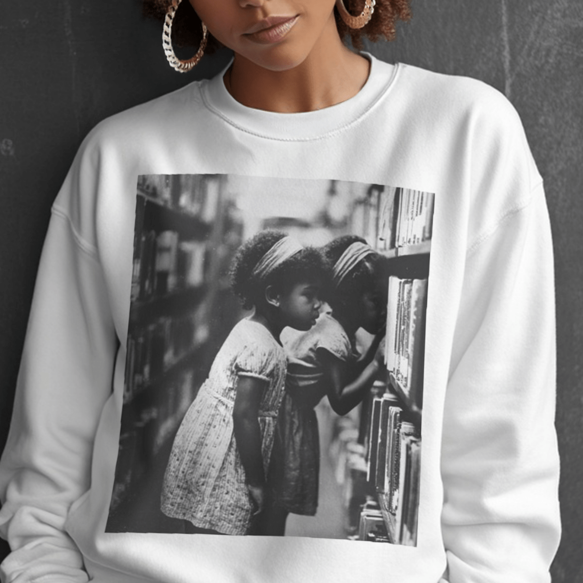 Girls in Library Sweatshirt - Afrocentric Art by The Trini Gee