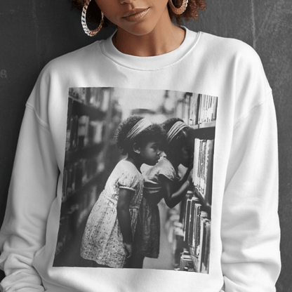 Girls in Library Sweatshirt - Afrocentric Art by The Trini Gee