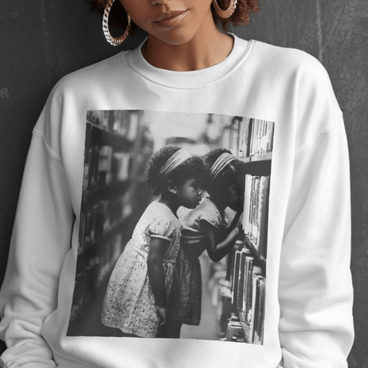 Girls in Library Sweatshirt - Afrocentric Art by The Trini Gee