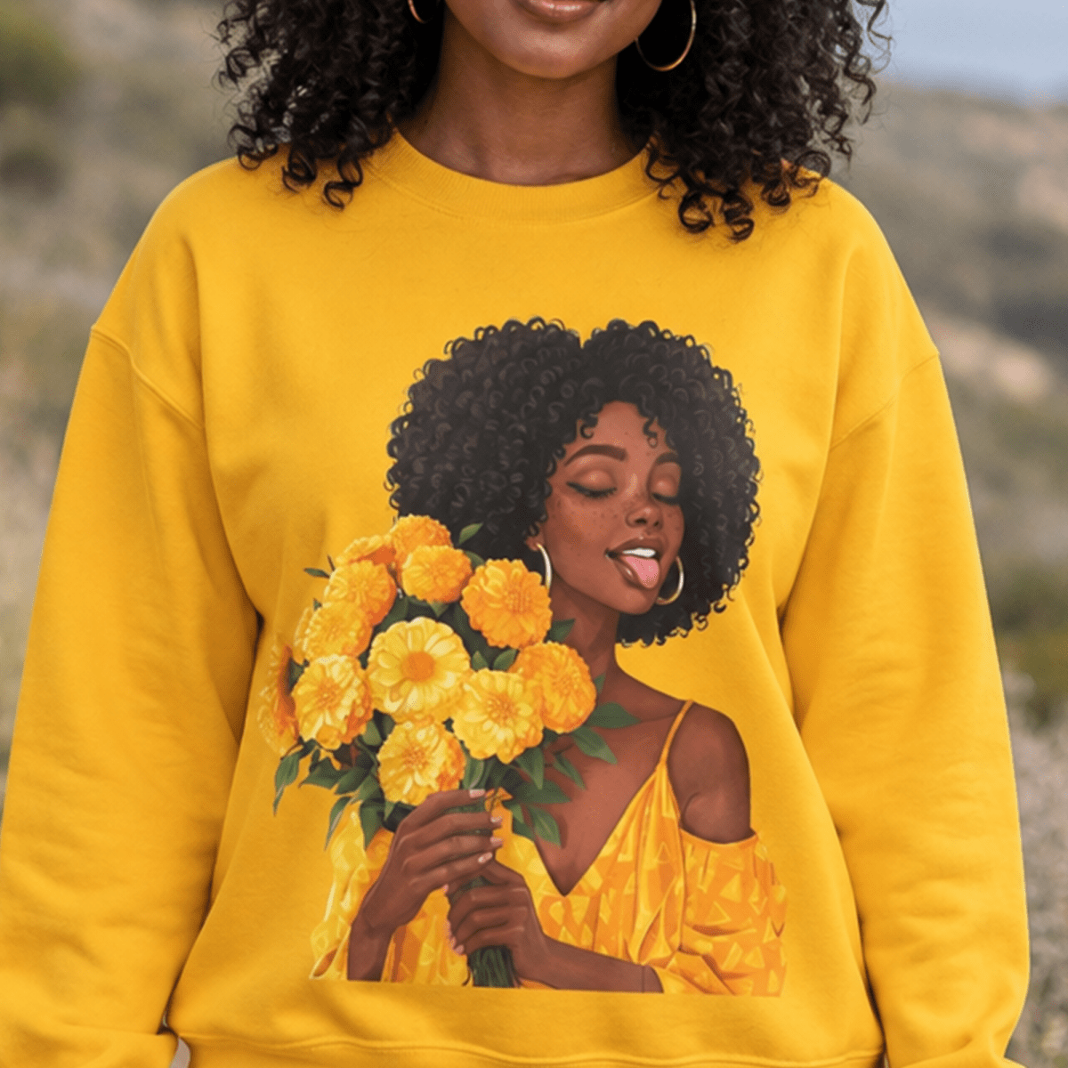 Give Flowers Sweatshirt - Afrocentric Art by The Trini Gee