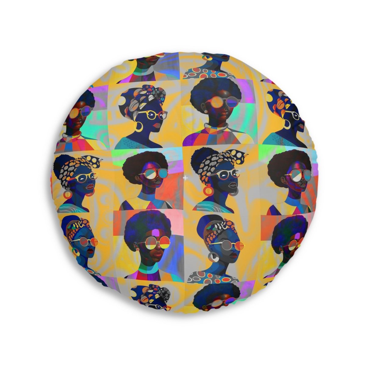 Golden Collage Floor Pillow - Afrocentric Art by The Trini Gee