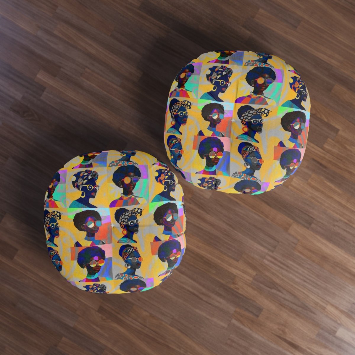 Golden Collage Floor Pillow - Afrocentric Art by The Trini Gee