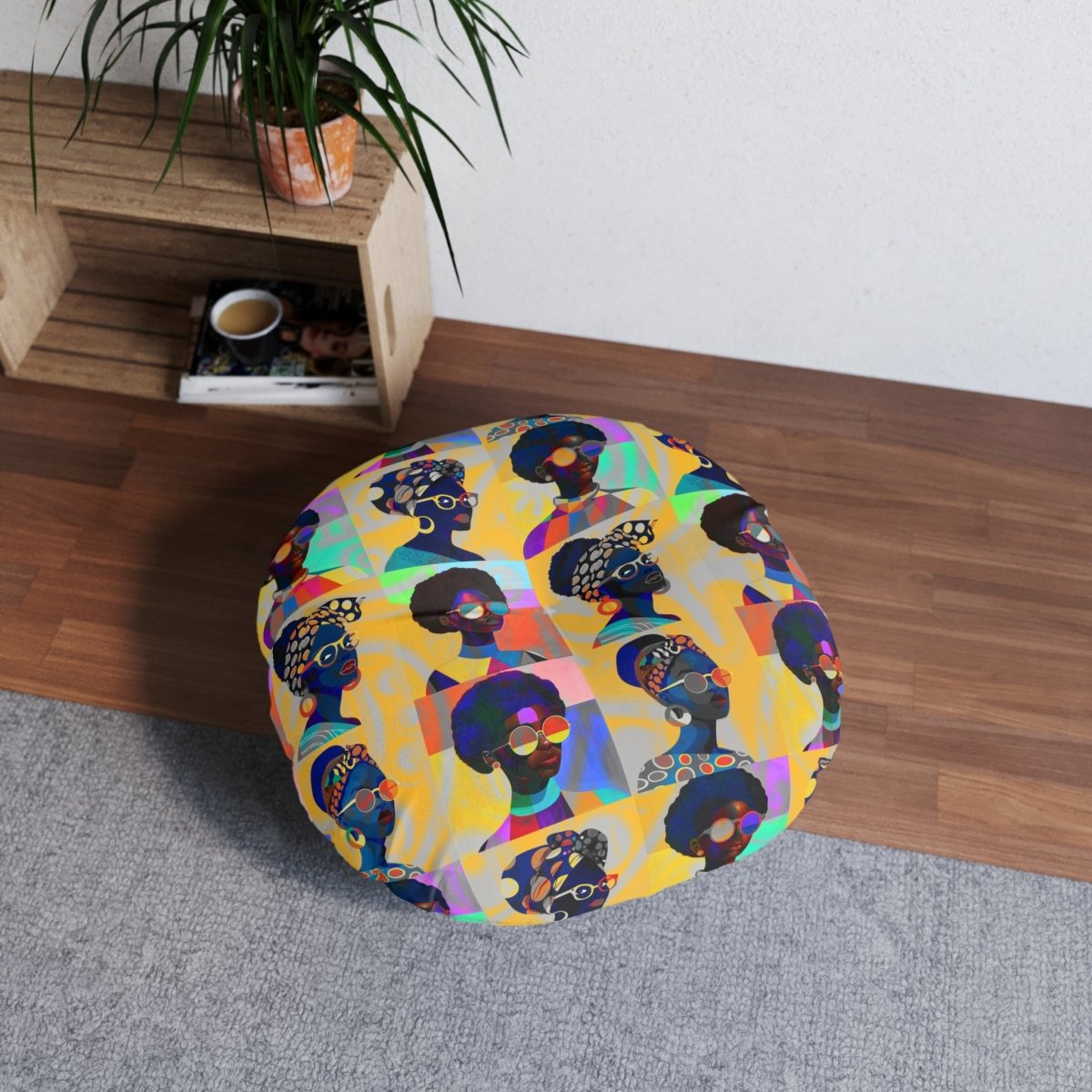 Golden Collage Floor Pillow - Afrocentric Art by The Trini Gee