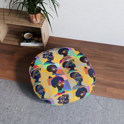 Golden Collage Floor Pillow - Afrocentric Art by The Trini Gee