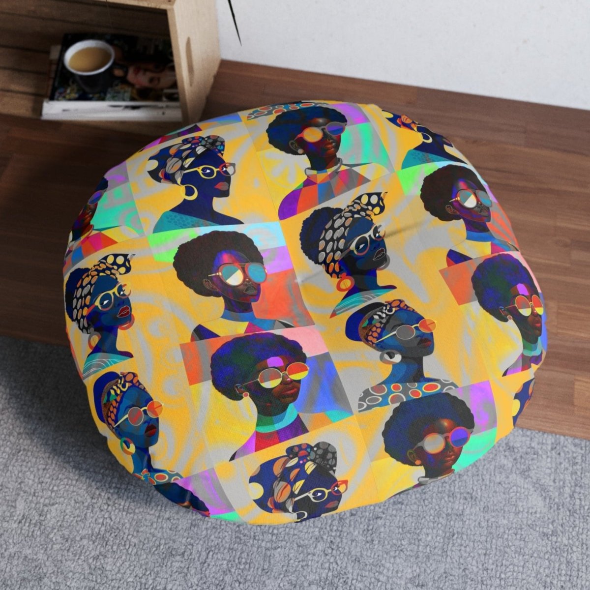 Golden Collage Floor Pillow - Afrocentric Art by The Trini Gee
