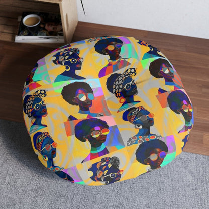 Golden Collage Floor Pillow - Afrocentric Art by The Trini Gee