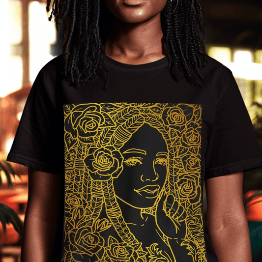 Golden Goddess Shirt - Afrocentric Art by The Trini Gee