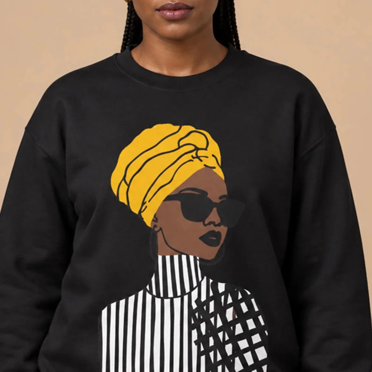 Golden Headwrap Sweatshirt - Afrocentric Art by The Trini Gee