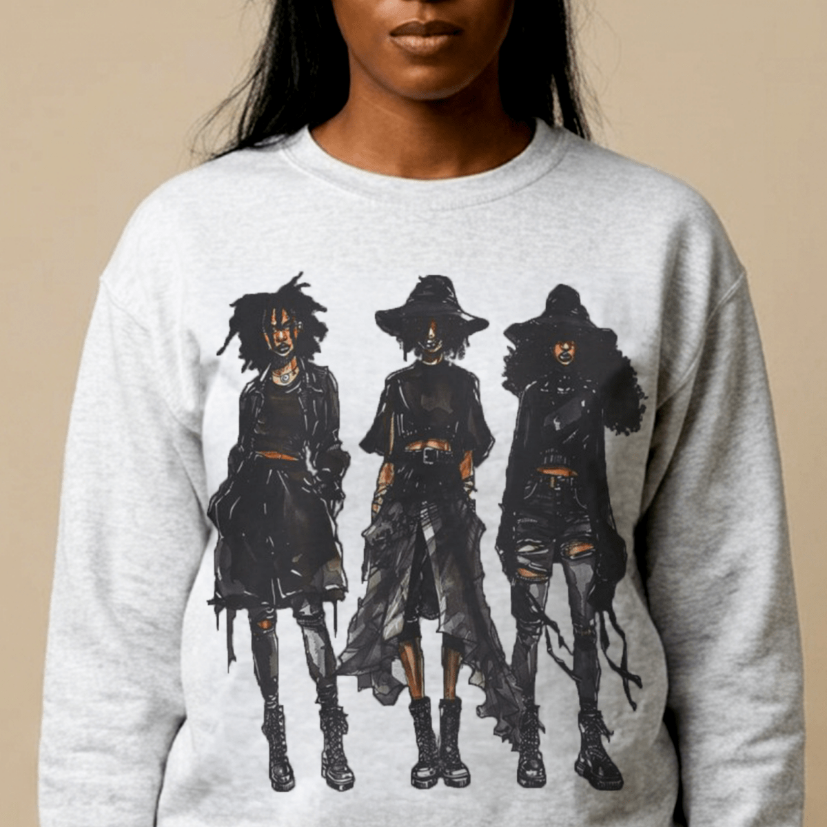 Goth Girls Sweatshirt - Afrocentric Art by The Trini Gee