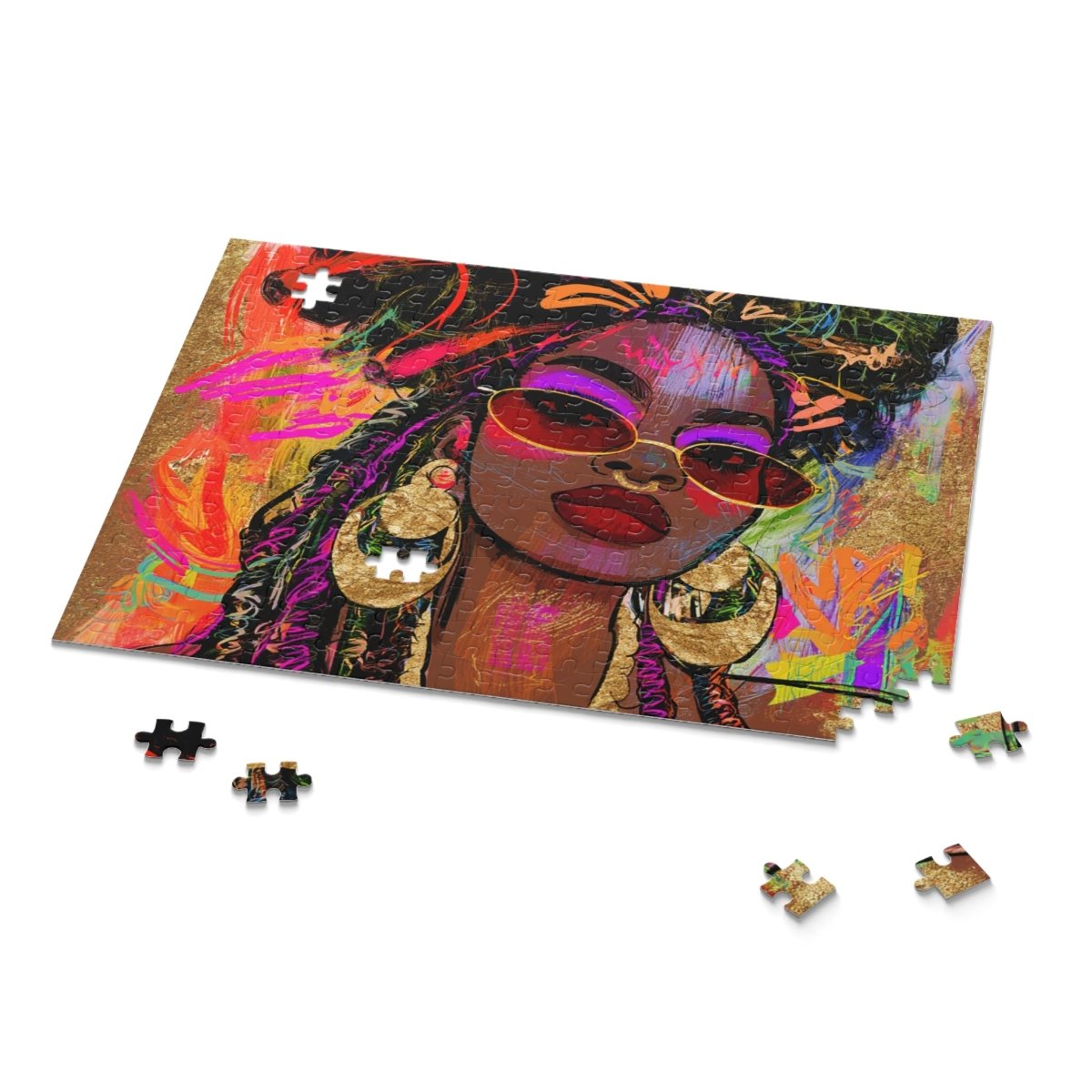 Graffiti Face Gold Puzzle - Afrocentric Art by The Trini Gee