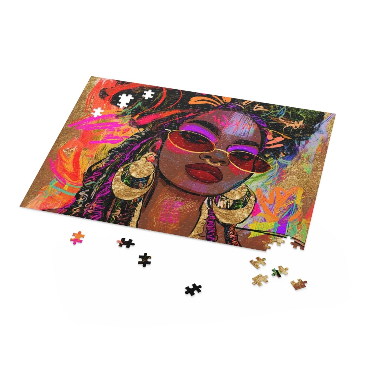 Graffiti Face Gold Puzzle - Afrocentric Art by The Trini Gee