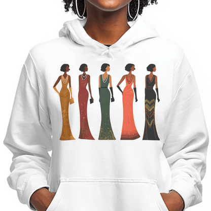 Harlem Renaissance Glamour Hoodie - Afrocentric Art by The Trini Gee
