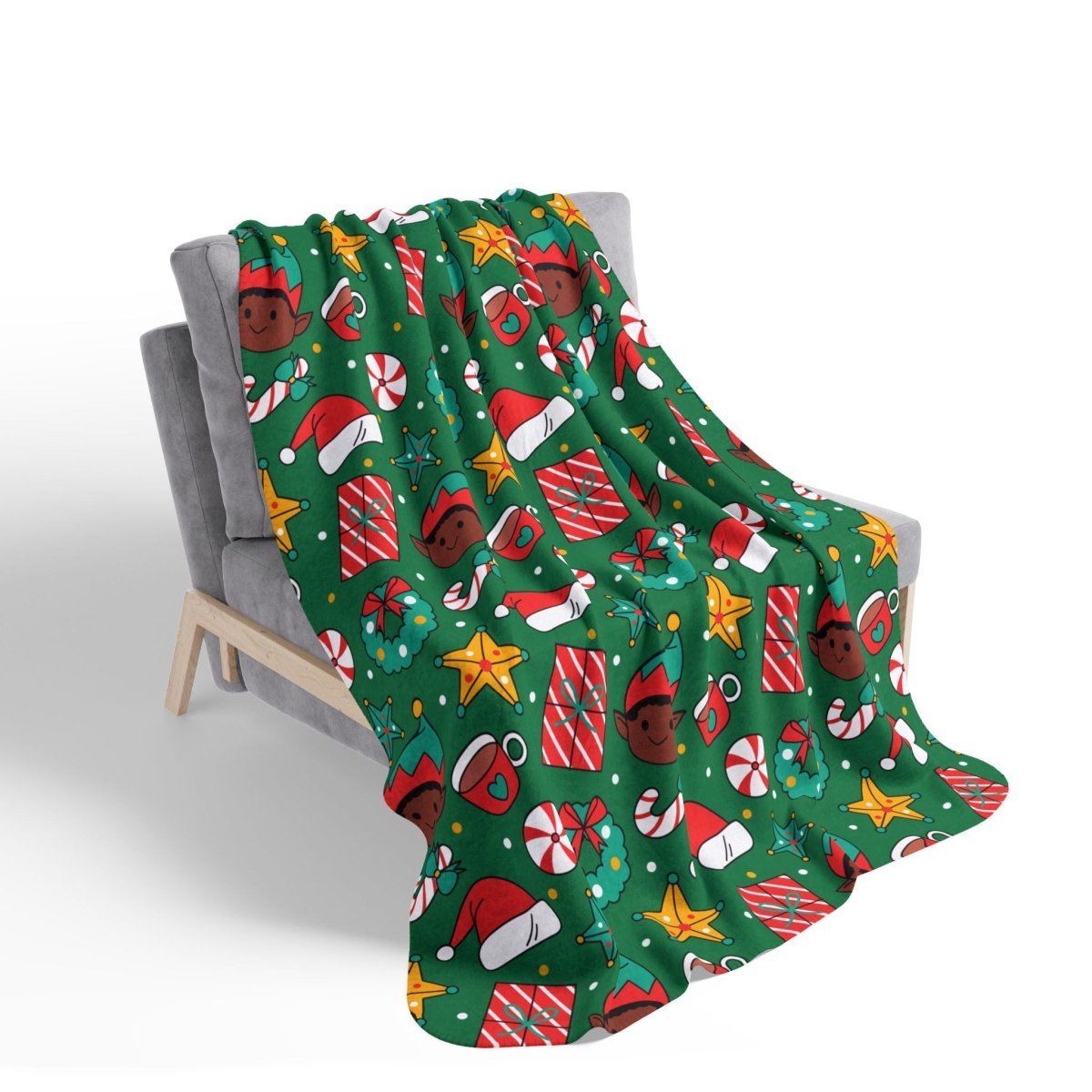 Holiday Elf Sherpa Blanket - Afrocentric Art by The Trini Gee