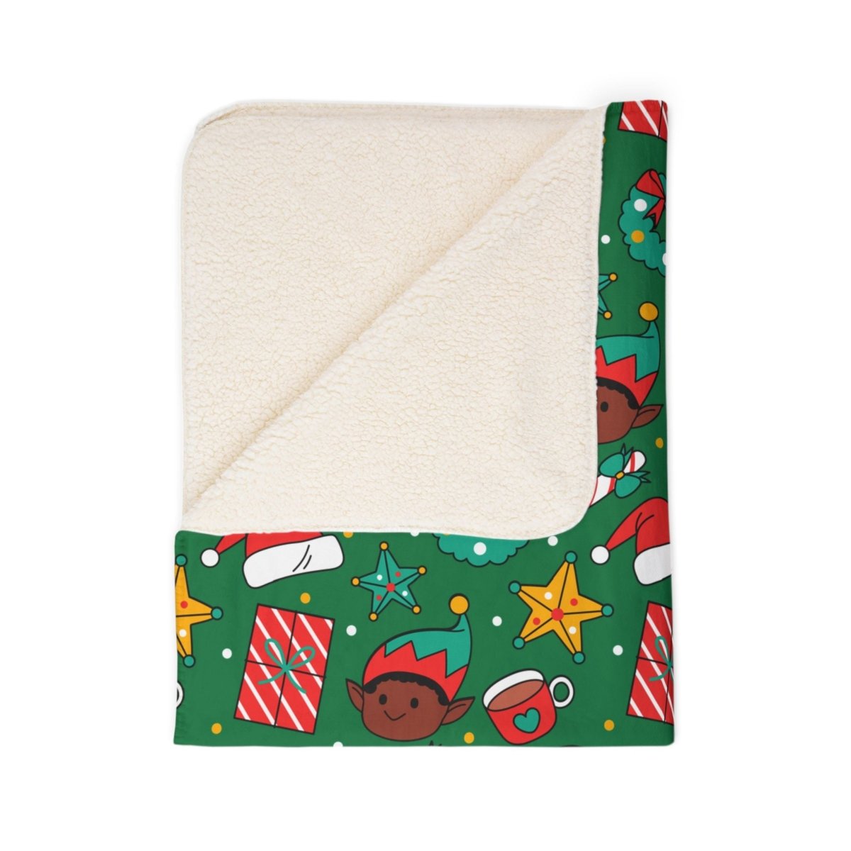 Holiday Elf Sherpa Blanket - Afrocentric Art by The Trini Gee