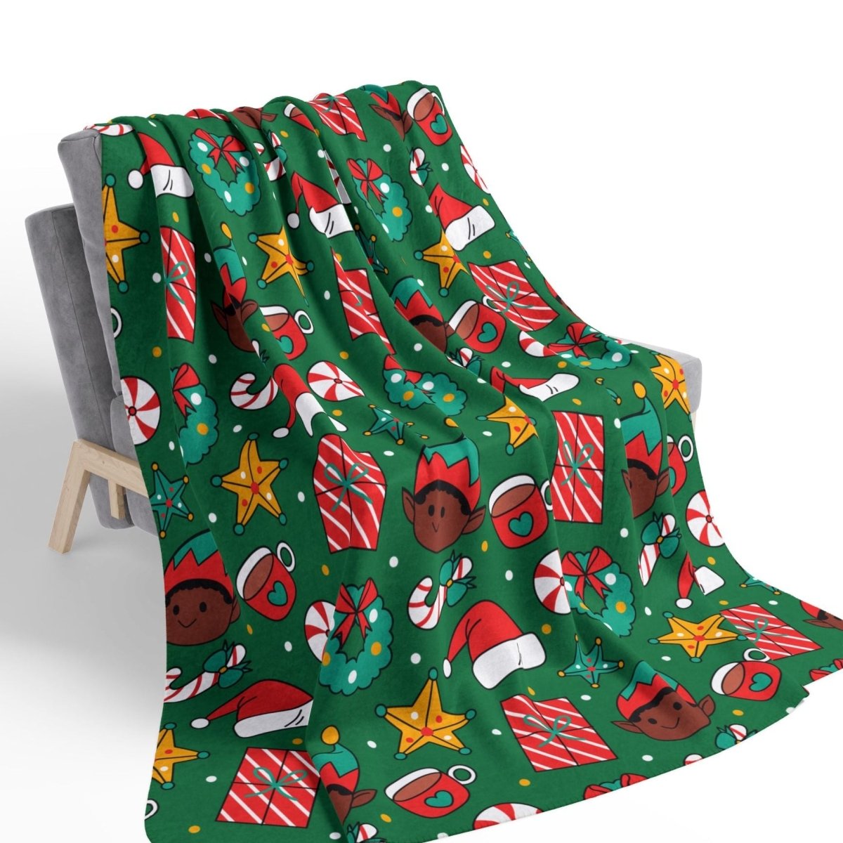 Holiday Elf Sherpa Blanket - Afrocentric Art by The Trini Gee