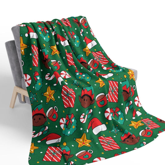 Holiday Elf Sherpa Blanket - Afrocentric Art by The Trini Gee