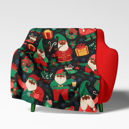 Holiday Elves Throw Blanket - Afrocentric Art by The Trini Gee