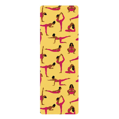 Hot Pink Poses Yoga Mat - Afrocentric Art by The Trini Gee