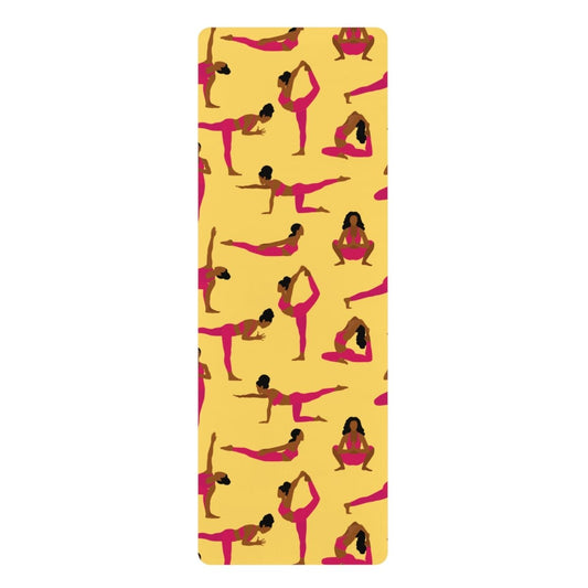 Hot Pink Poses Yoga Mat - Afrocentric Art by The Trini Gee