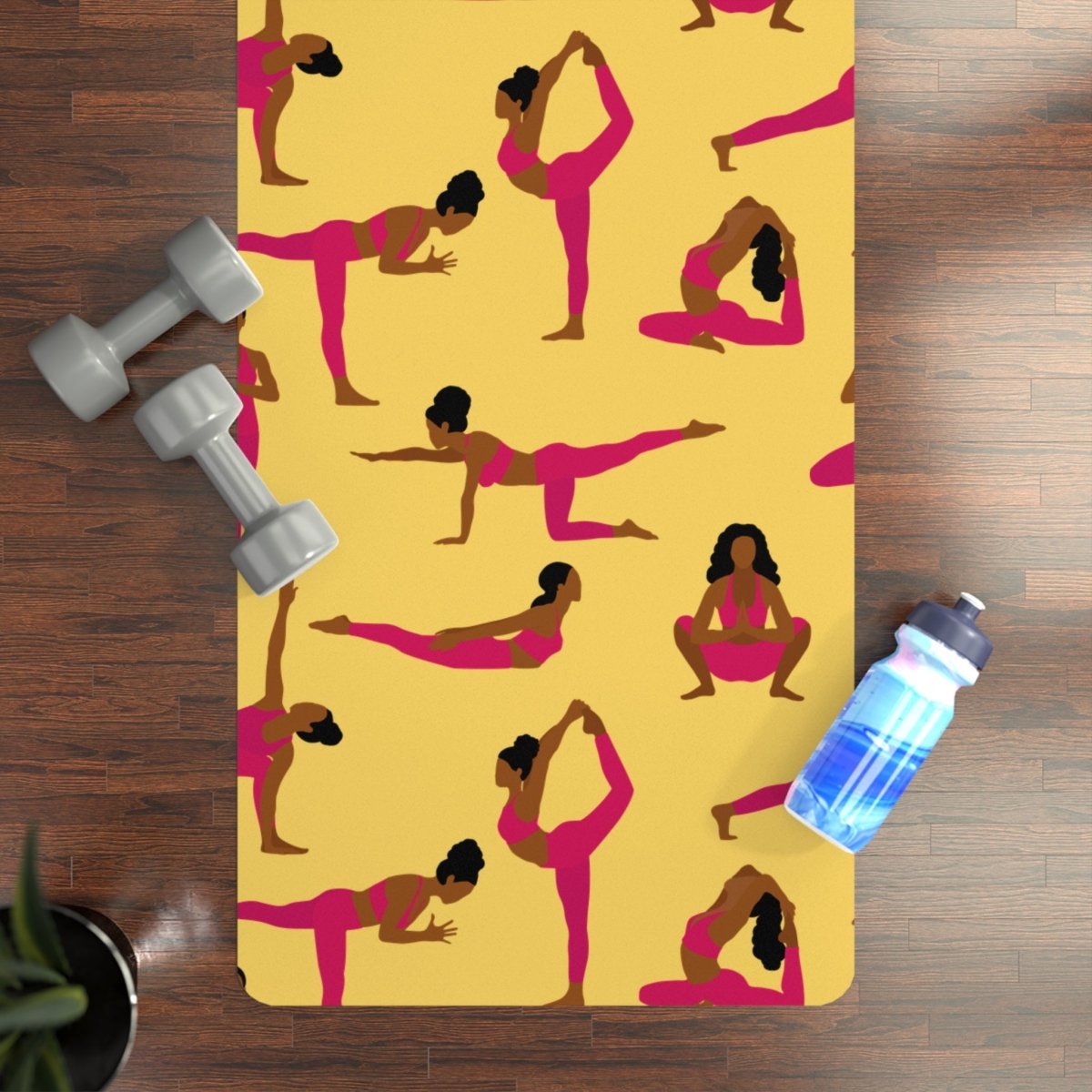 Hot Pink Poses Yoga Mat - Afrocentric Art by The Trini Gee