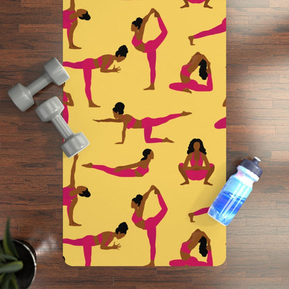 Hot Pink Poses Yoga Mat - Afrocentric Art by The Trini Gee