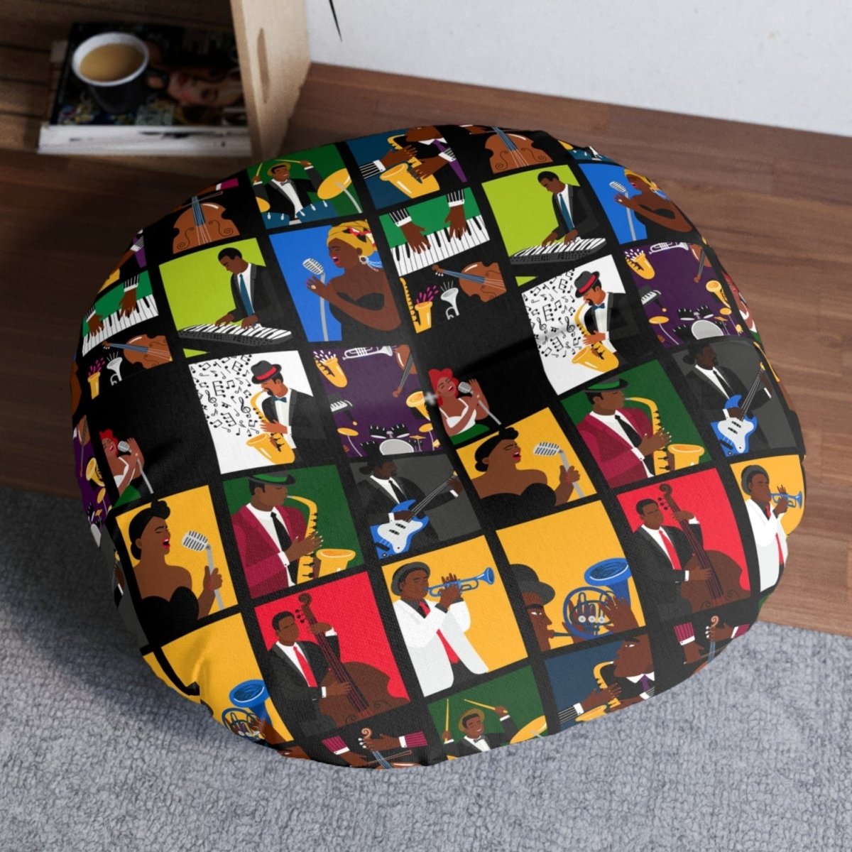 Jazz Lover Floor Pillow - Afrocentric Art by The Trini Gee