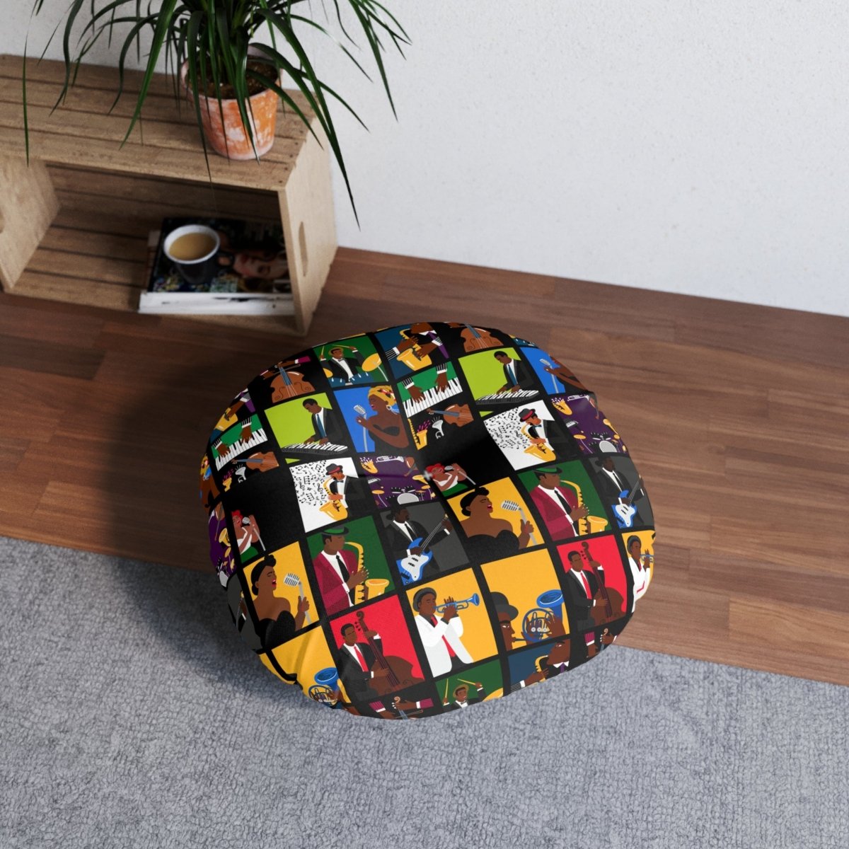 Jazz Lover Floor Pillow - Afrocentric Art by The Trini Gee