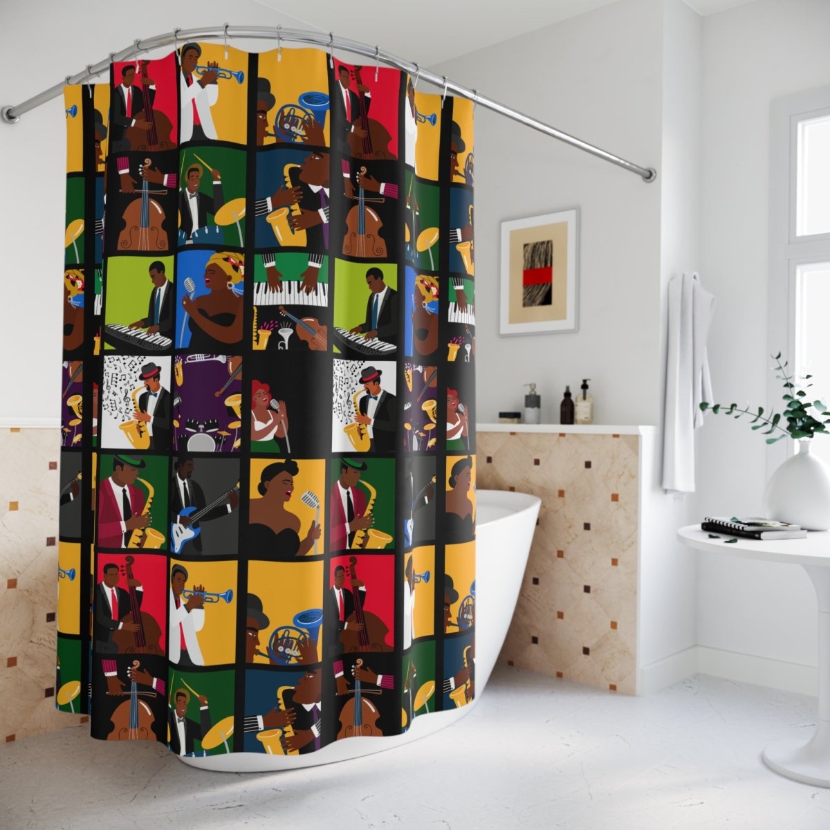Jazz Lover Shower Curtain - Afrocentric Art by The Trini Gee