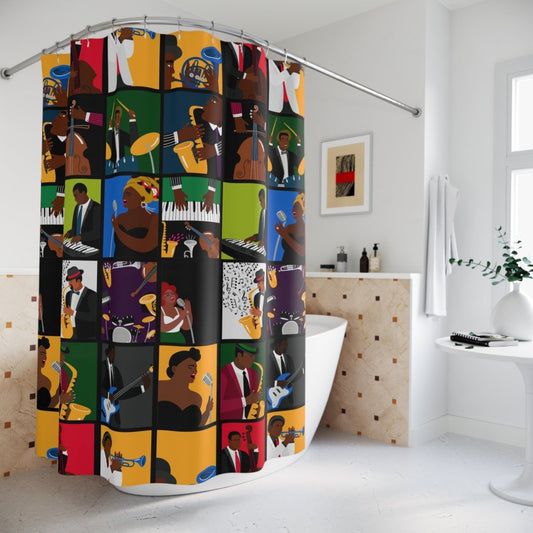 Jazz Music Lover Shower Curtain - Afrocentric Art by The Trini Gee