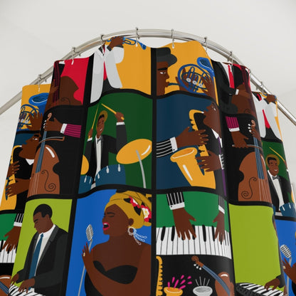 Jazz Music Lover Shower Curtain - Afrocentric Art by The Trini Gee