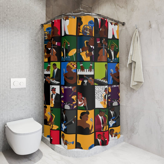 Jazz Music Lover Shower Curtain - Afrocentric Art by The Trini Gee