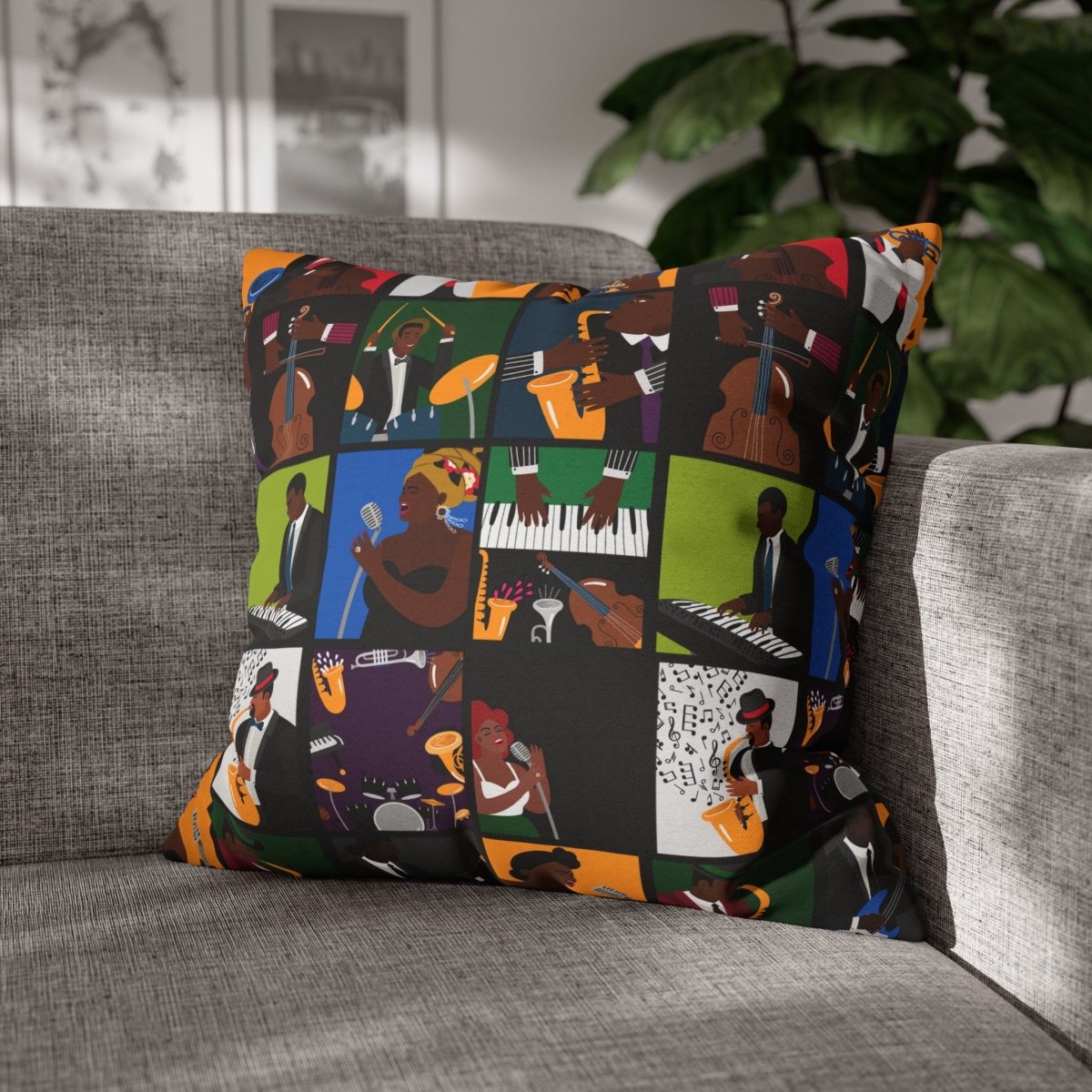 Jazz Music Pillow - Afrocentric Art by The Trini Gee