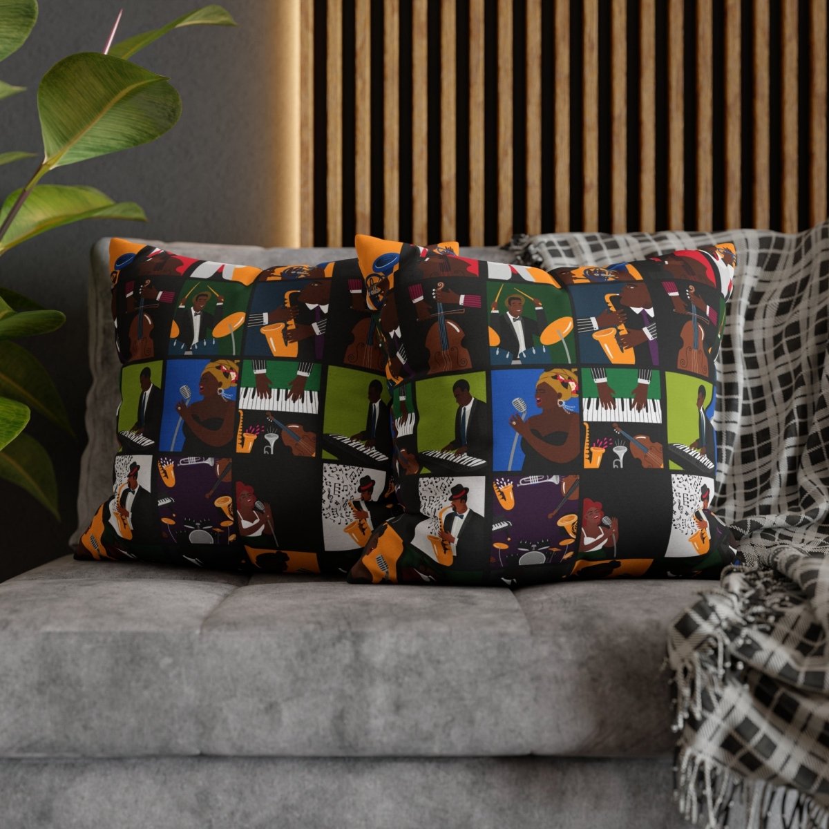 Jazz Music Pillow - Afrocentric Art by The Trini Gee